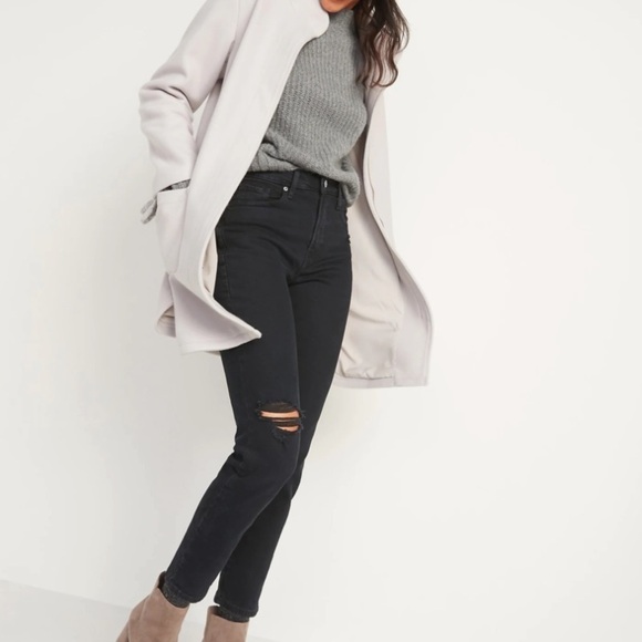 NWT Old Navy High Waisted OG Straight Ripped Black Ankle Jeans 18 Plus - Picture 5 of 10